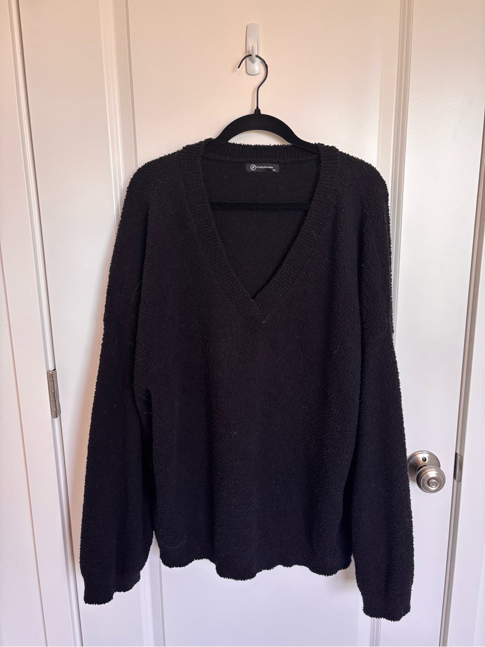 Pretty Garden Black V-Neck Fuzzy Sweater